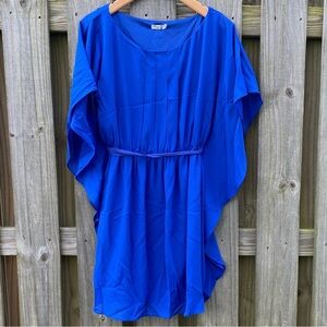 ELIZA J VINTAGE DISCO CHIFFON ROMAN/GRECIAN BUTTERFLY SLEEVE COBALT BLUE DRESS